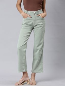 SHOWOFF - Womens High Rise Stretchable Green Straight Fit Jeans