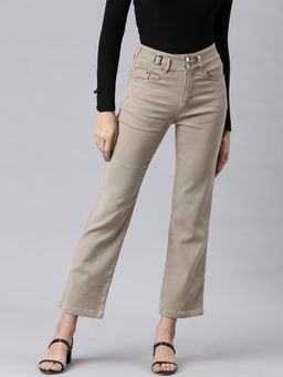 SHOWOFFFF - Womens High Rise Stretchable Taupe Straight Fit Jeans