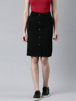 SHOWOFFFF - Womens Casual Knee Length Pencil Solid Black Skirt