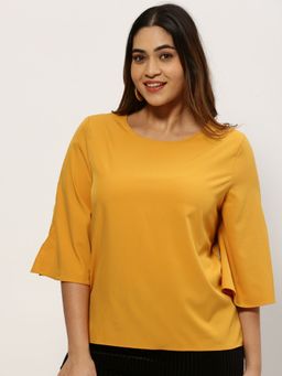 SHOWOFFFF - Women Round Neck Solid Yellow Regular Top