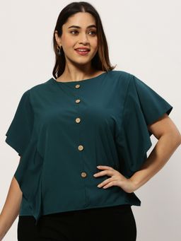 SHOWOFFFF - Women Round Neck Solid Teal Regular Top