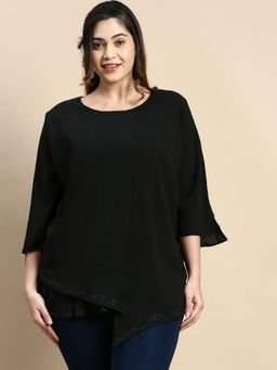 SHOWOFF - Women Round Neck Solid Black Regular Top