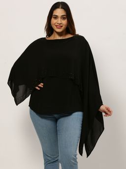 SHOWOFFFF - Women Boat Neck Solid Black Regular Top
