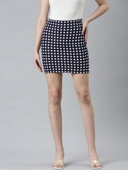 SHOWOFF - Womens Casual Above Knee Pencil Printed Navy Blue Skirt