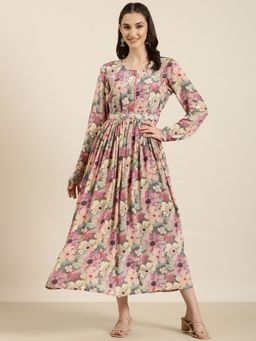 SHOWOFF - Womens Round Neck Floral Long Sleeves Empire Multi Maxi Dress (Set of 2)