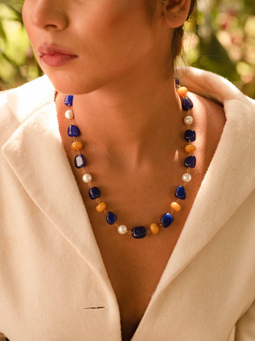 Kastiya Jewels Beaded Multi-Color Quartz Semi Precious Gemstone and Pearl Necklace
