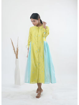 Mangalmay By Aastha - Lime Green Kulfi Embroidered Shirt Midi Dress