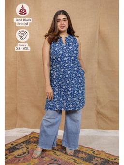 The Indian Ethnic Co. - Blue Straight Dabu Cotton Printed Kurta