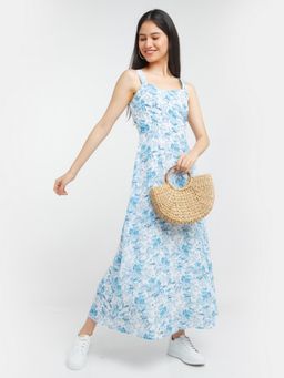 Zink London - Womens Blue Printed Maxi Dress
