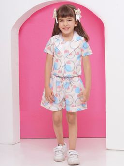 AJ Dezines - Girls Cream Printed Co-Ord (Set of 3)