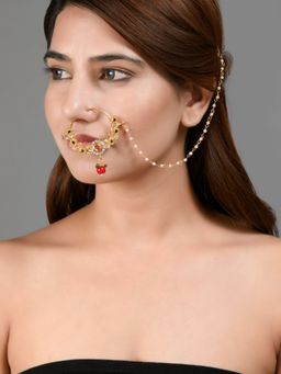 Silvermerc Designs - Traditional Ethnic Floral Pearl Golden Rajputi Nosering