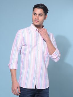 CRIMSOUNE CLUB - Men Pink Vertical Striped Cotton Casual Shirt