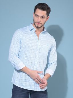 CRIMSOUNE CLUB - Men Blue Cotton Printed Casual Shirt
