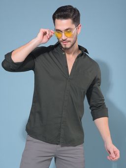 CRIMSOUNE CLUB - Men Green Cotton Casual Shirt