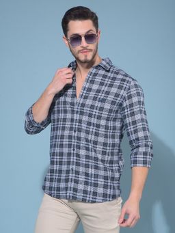 CRIMSOUNE CLUB - Men Navy Blue Tartan Checks Cotton Casual Shirt