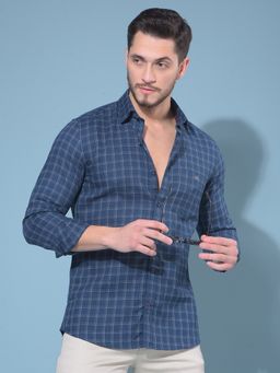CRIMSOUNE CLUB - Men Navy Blue Tartan Checks Cotton Casual Shirt