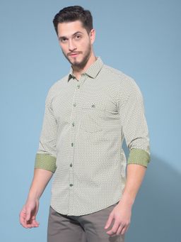 CRIMSOUNE CLUB - Men Olive Cotton Printed Casual Shirt