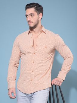 CRIMSOUNE CLUB - Men Orange Cotton Printed Casual Shirt