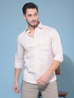 CRIMSOUNE CLUB - Men Beige Cotton Printed Casual Shirt