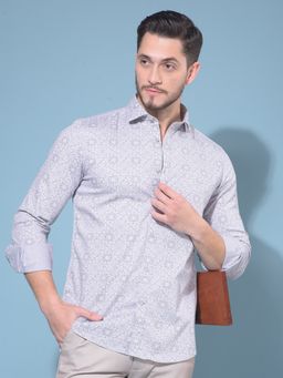 CRIMSOUNE CLUB - Men Grey Cotton Printed Casual Shirt