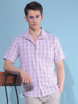 CRIMSOUNE CLUB - Men Purple Tartan Checks Cotton Casual Shirt