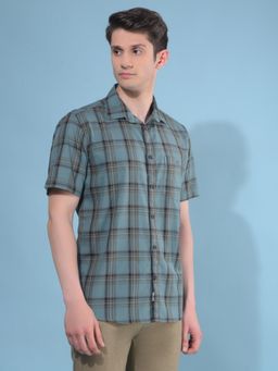 CRIMSOUNE CLUB - Men Green Tartan Checks Cotton Casual Shirt