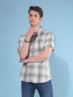 CRIMSOUNE CLUB - Men Multi Color Tartan Checks Linen Casual Shirt