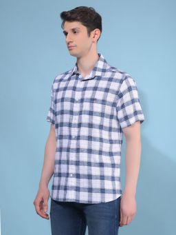 CRIMSOUNE CLUB - Men Blue Tartan Checks Cotton Casual Shirt
