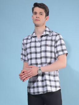 CRIMSOUNE CLUB - Men Grey Tartan Checks Cotton Casual Shirt