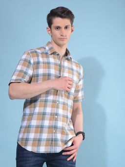 CRIMSOUNE CLUB - Men Brown Tartan Checks Cotton Casual Shirt