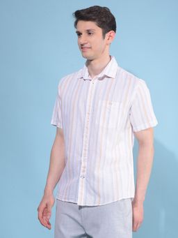 CRIMSOUNE CLUB - Men Orange Vertical Striped Linen Casual Shirt
