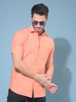 CRIMSOUNE CLUB - Men Orange Textured Design Cotton Casual Shirt