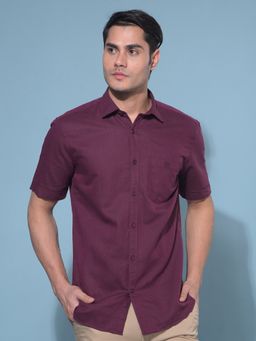 CRIMSOUNE CLUB - Men Wine Linen Casual Shirt