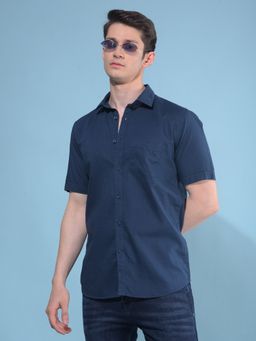 CRIMSOUNE CLUB - Men Navy Blue Printed Cotton Casual Shirt