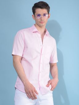 CRIMSOUNE CLUB - Men Pink Horizontal Striped Cotton Casual Shirt