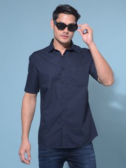 CRIMSOUNE CLUB - Men Navy Blue Cotton Casual Shirt