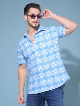 CRIMSOUNE CLUB - Men Blue Tartan Checks Cotton Casual Shirt