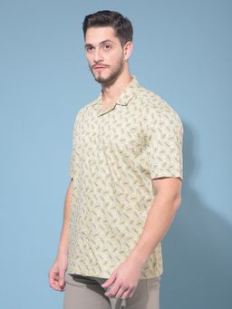 CRIMSOUNE CLUB - Men Beige Floral Print Cotton Resort Casual Shirt