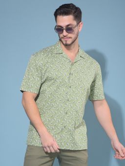 CRIMSOUNE CLUB - Men Green Floral Print Cotton Resort Casual Shirt
