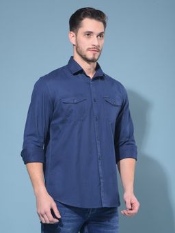 CRIMSOUNE CLUB - Men Navy Blue Cotton Casual Shirt