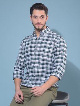 CRIMSOUNE CLUB - Men Green Tartan Checks Cotton Casual Shirt