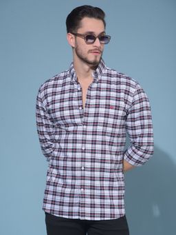 CRIMSOUNE CLUB - Men Red Tartan Checks Cotton Casual Shirt