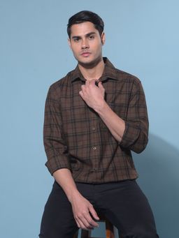 CRIMSOUNE CLUB - Men's Brown Tartan Check 100% Cotton Resort Shirt