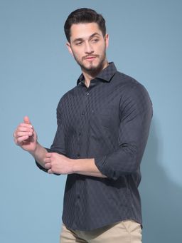 CRIMSOUNE CLUB - Men Grey Cotton Self Design Casual Shirt