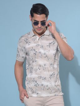 CRIMSOUNE CLUB - Men Beige Floral Print Polo T-Shirt
