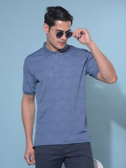 CRIMSOUNE CLUB - Men Blue Self Design Polo T-Shirt