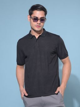 CRIMSOUNE CLUB - Men Black Self Design Polo T-Shirt