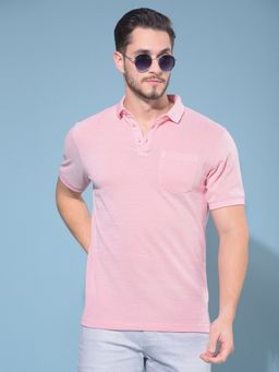 CRIMSOUNE CLUB - Men Pink Textured Print Polo T-Shirt