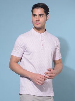 CRIMSOUNE CLUB - Men Purple Printed Mandarin Neck T-Shirt