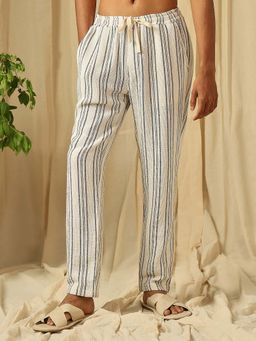 Mufti - Soft Oatmeal Beige Stripes Casual Trouser